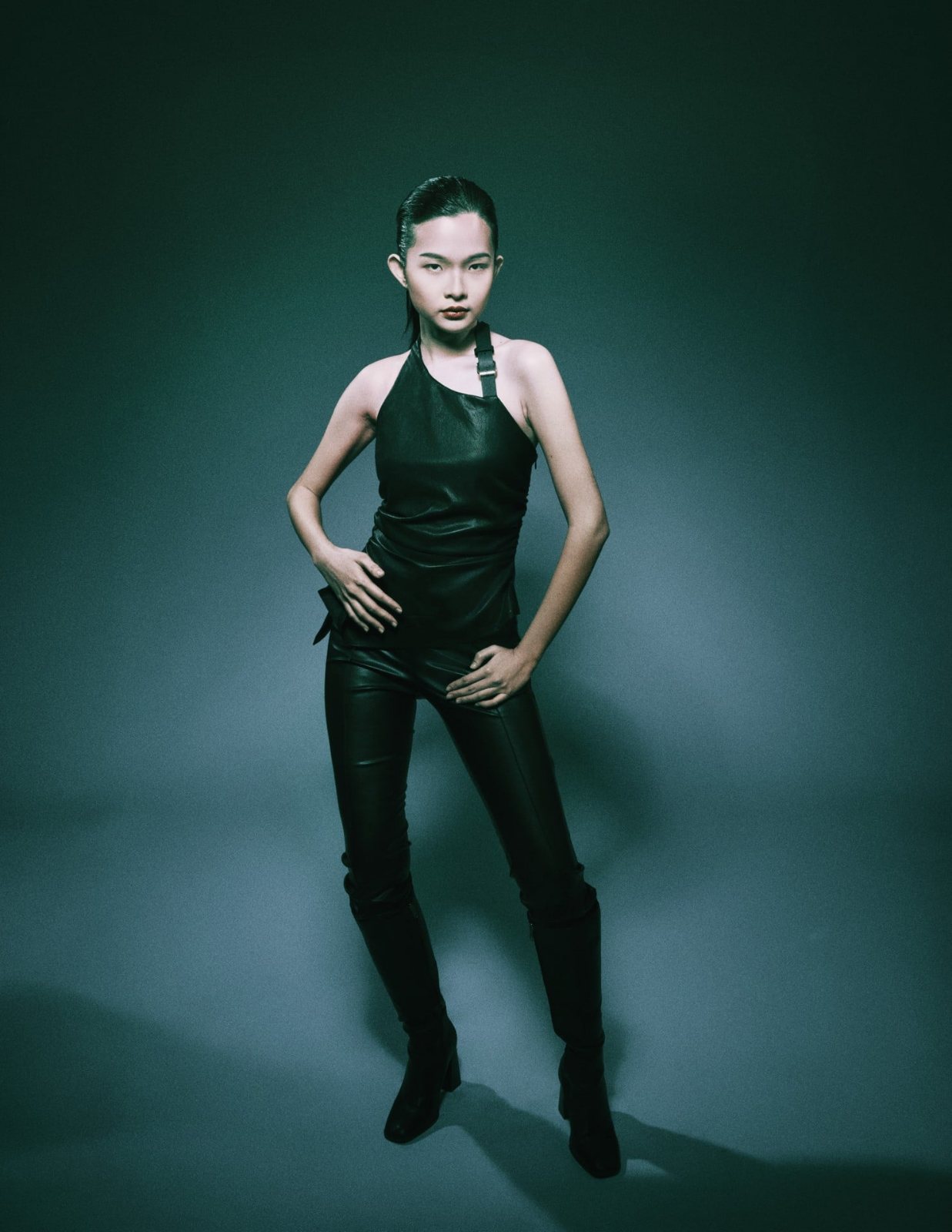 Solo portrait, full length in leather